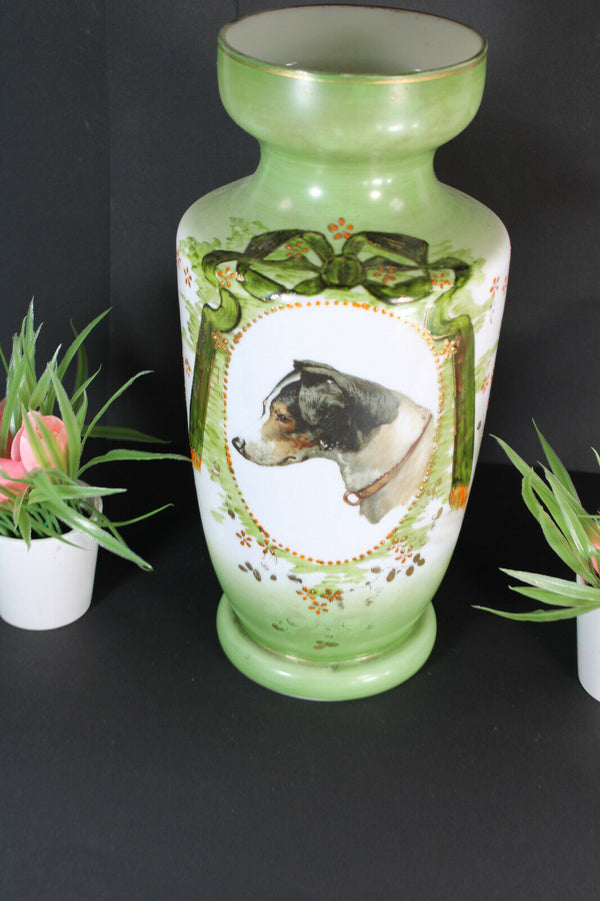 Opaline DOG PORtrait opaline glass Vase enamel