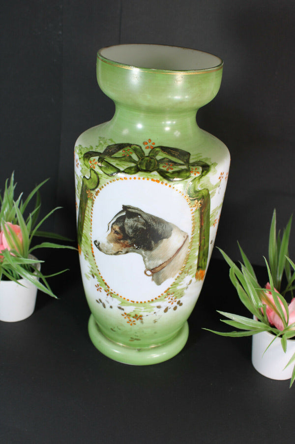 Opaline DOG PORtrait opaline glass Vase enamel