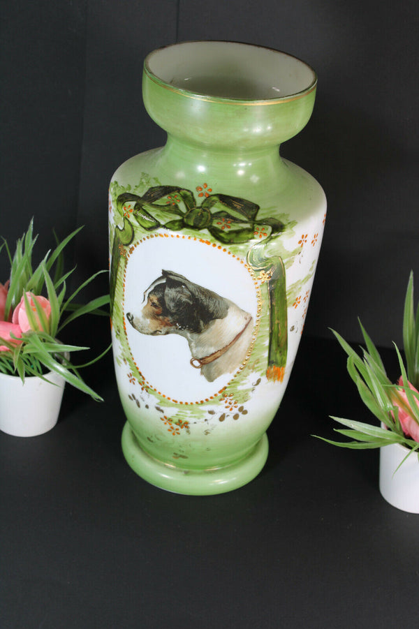 Opaline DOG PORtrait opaline glass Vase enamel