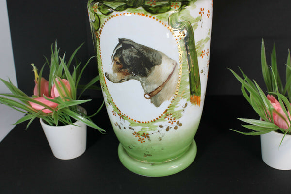 Opaline DOG PORtrait opaline glass Vase enamel