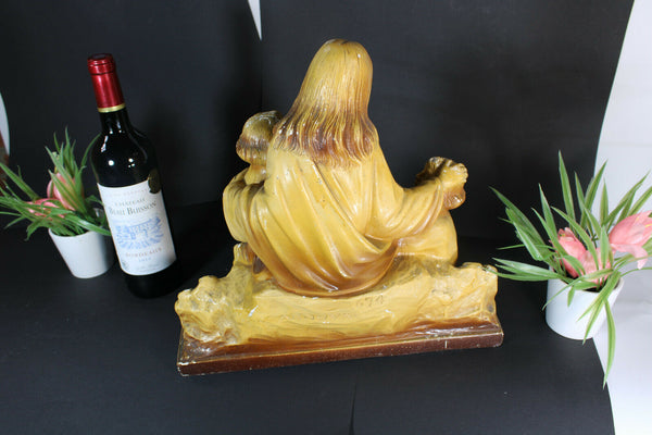 Antique Chalkware arnavo signed jesus with kids sculpture statue art deco