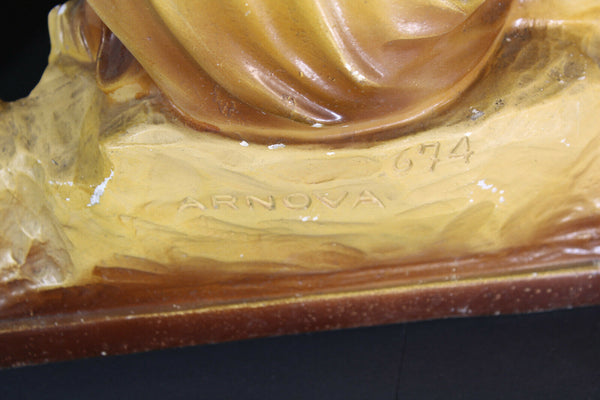 Antique Chalkware arnavo signed jesus with kids sculpture statue art deco