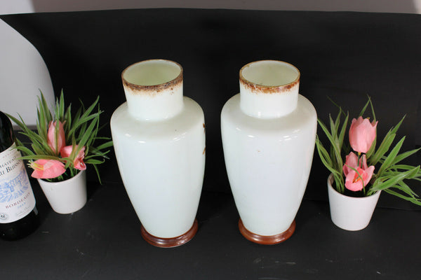PAIR opaline glass french Portrait girl enamel decoration Vases