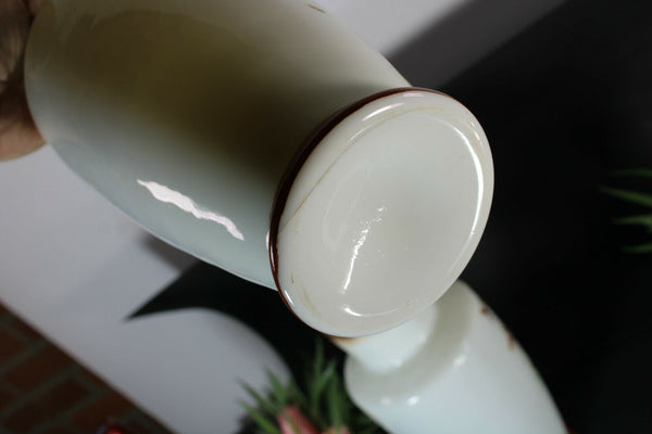 PAIR opaline glass french Portrait girl enamel decoration Vases