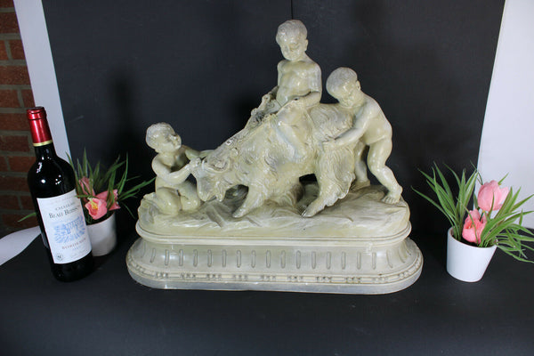 Antique XL CARLI signed Sculpture Statue putti cherub ram