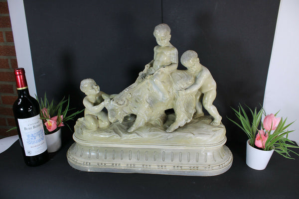 Antique XL CARLI signed Sculpture Statue putti cherub ram