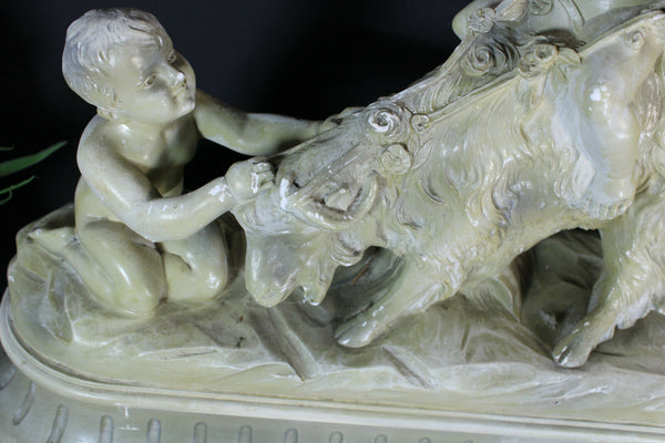 Antique XL CARLI signed Sculpture Statue putti cherub ram