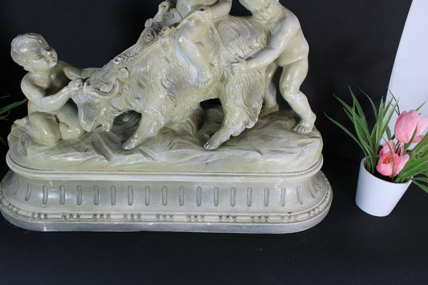 Antique XL CARLI signed Sculpture Statue putti cherub ram