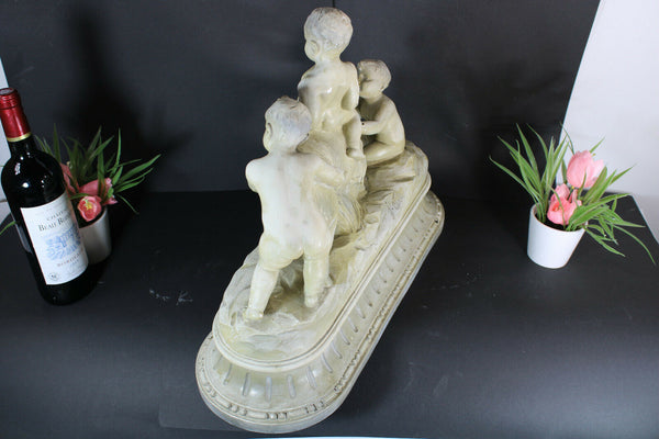 Antique XL CARLI signed Sculpture Statue putti cherub ram