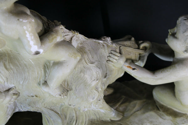 Antique XL CARLI signed Sculpture Statue putti cherub ram