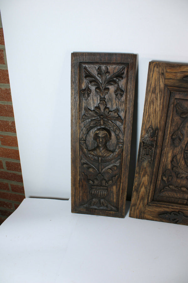Set 3 woód carved portrait head panels cabinet