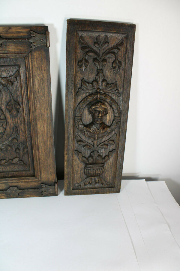Set 3 woód carved portrait head panels cabinet