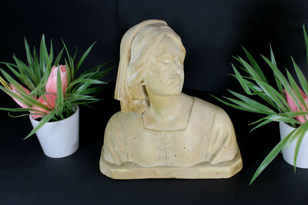 Antique bust chalkware sculpture statue of joan of arc jeanne art deco