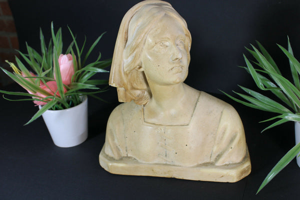 Antique bust chalkware sculpture statue of joan of arc jeanne art deco