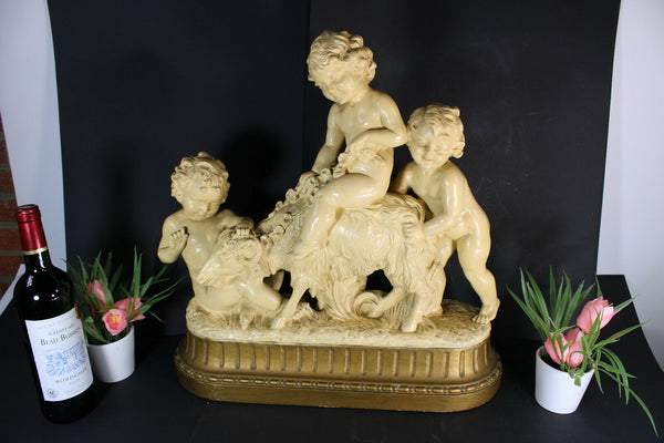Antique XL art deco sculpture putti cherub ram signed cipriani