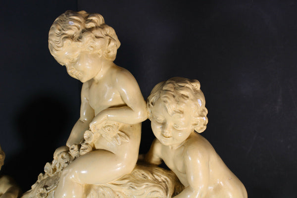 Antique XL art deco sculpture putti cherub ram signed cipriani