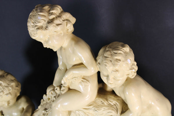 Antique XL art deco sculpture putti cherub ram signed cipriani