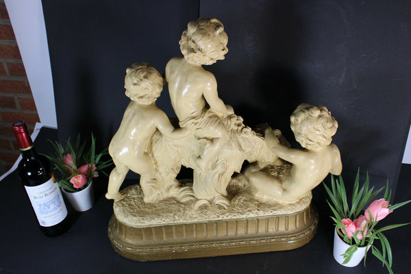 Antique XL art deco sculpture putti cherub ram signed cipriani