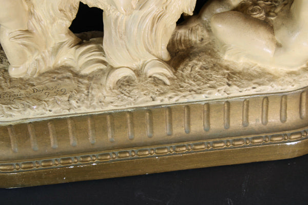 Antique XL art deco sculpture putti cherub ram signed cipriani