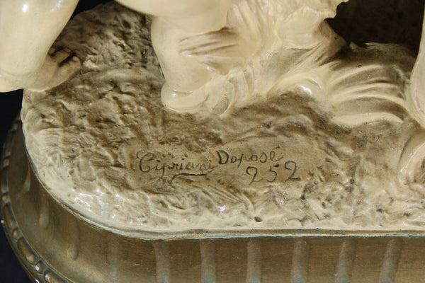 Antique XL art deco sculpture putti cherub ram signed cipriani