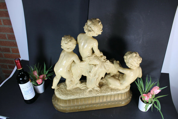 Antique XL art deco sculpture putti cherub ram signed cipriani