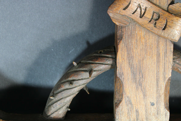 Antique XL crucifix wood carved religious rare