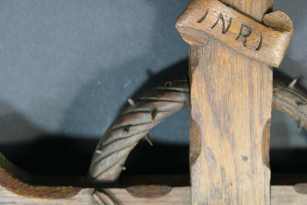 Antique XL crucifix wood carved religious rare