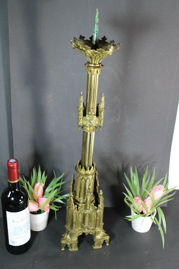Antique Bronze Neo gothic church candlestick candle holder altar