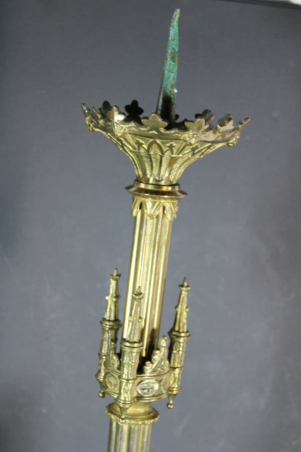 Antique Bronze Neo gothic church candlestick candle holder altar