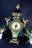 Antique french cobalt blue faience victorian scene dragon handles mantel clock