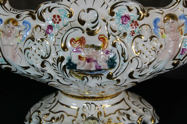 Italian Capodimonte porcelain marked centerpiece caryatid cherub putti bowl