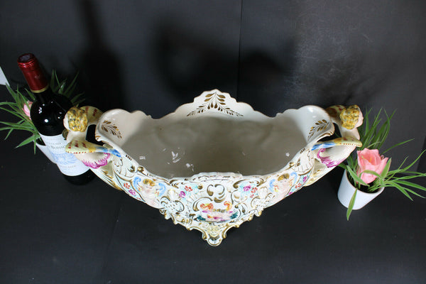 Italian Capodimonte porcelain marked centerpiece caryatid cherub putti bowl