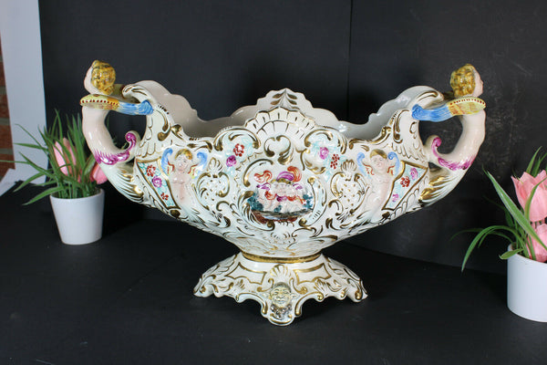 Italian Capodimonte porcelain marked centerpiece caryatid cherub putti bowl