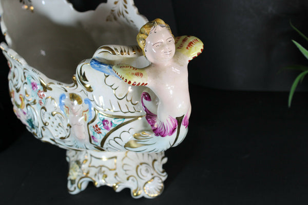 Italian Capodimonte porcelain marked centerpiece caryatid cherub putti bowl