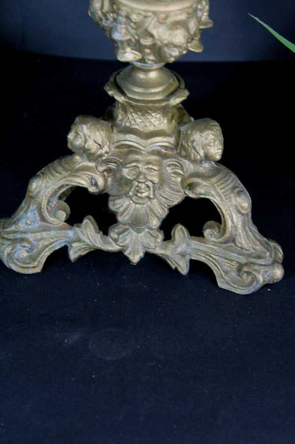 PAIR XL antique zamac metal Candelabras candle holder caryatid boy girl figurine