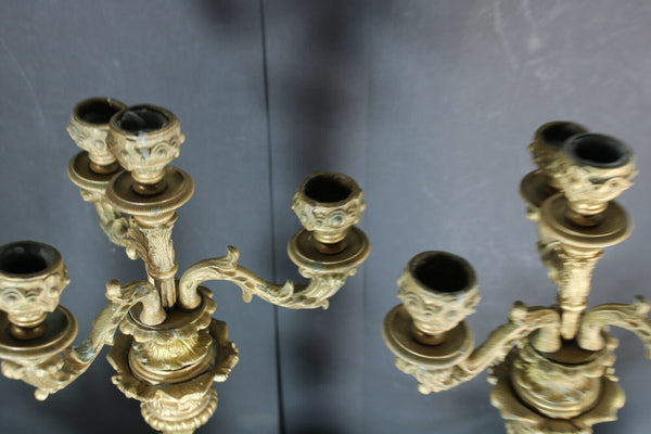 PAIR XL antique zamac metal Candelabras candle holder caryatid boy girl figurine