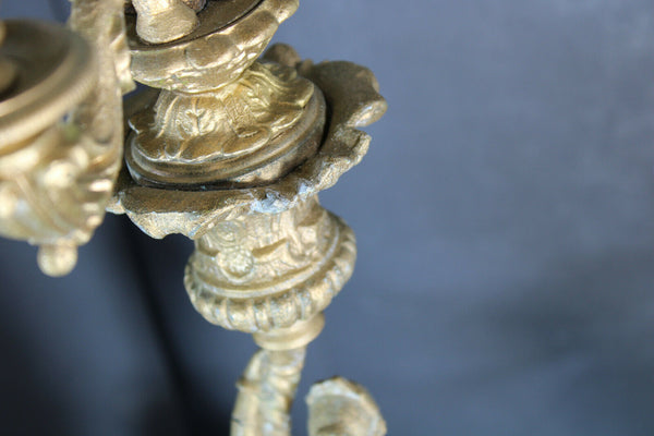 PAIR XL antique zamac metal Candelabras candle holder caryatid boy girl figurine