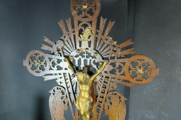 Antique XL Wood cut crucifix archangels figurines