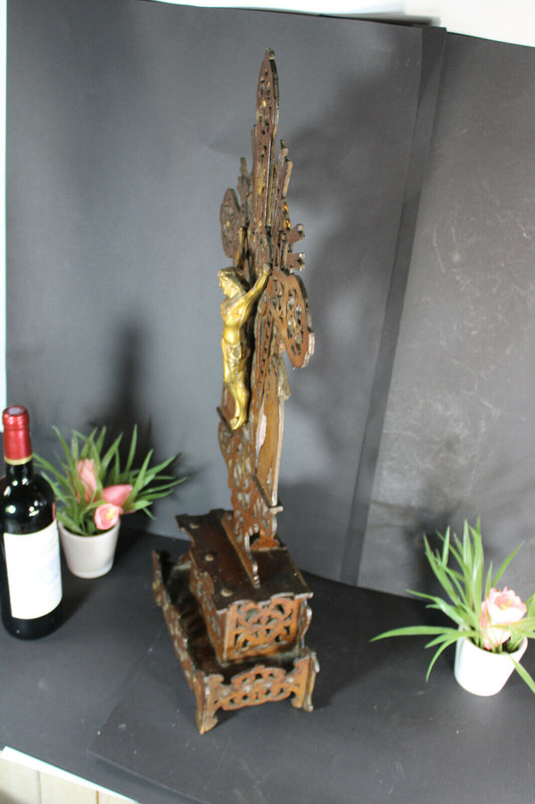 Antique XL Wood cut crucifix archangels figurines