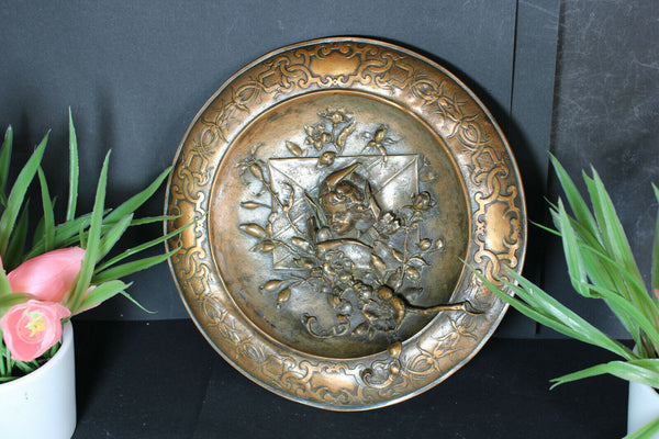 Copper embossed Relief putti cherub wall round plate