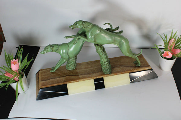Antique xl art deco marble zamac pair greyhounds dogs Sculpture statue