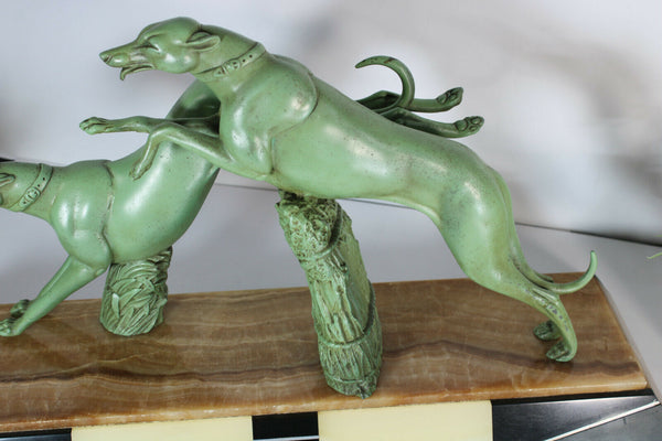 Antique xl art deco marble zamac pair greyhounds dogs Sculpture statue