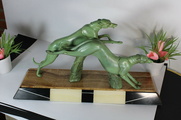 Antique xl art deco marble zamac pair greyhounds dogs Sculpture statue