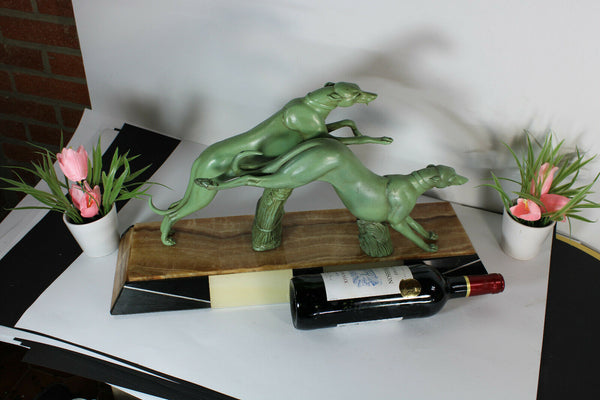 Antique xl art deco marble zamac pair greyhounds dogs Sculpture statue