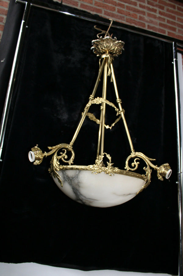 Vintage french brass alabaster bowl Chandelier lamp 1970