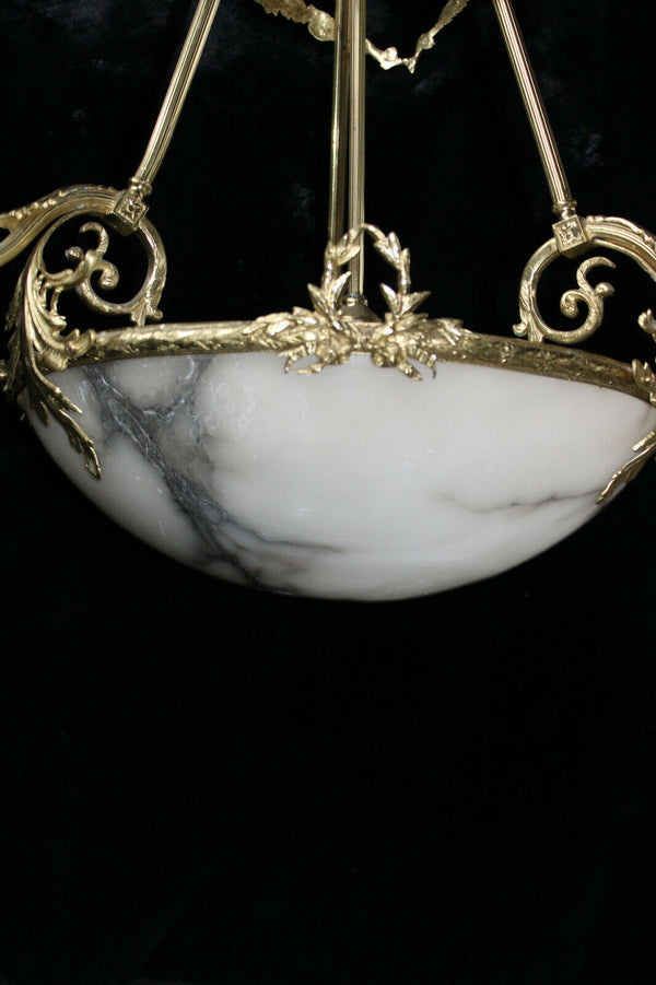Vintage french brass alabaster bowl Chandelier lamp 1970