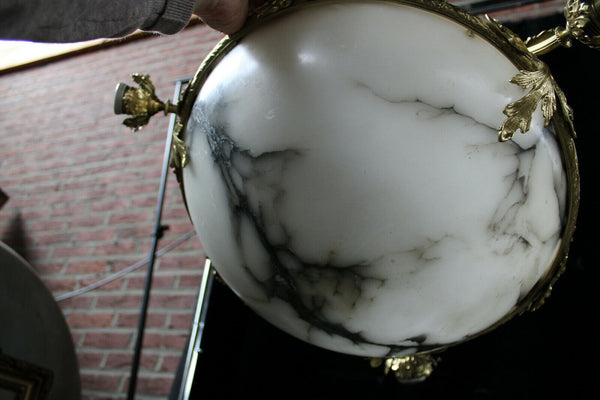 Vintage french brass alabaster bowl Chandelier lamp 1970