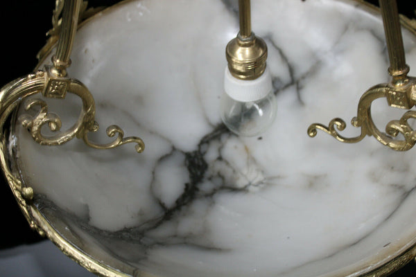 Vintage french brass alabaster bowl Chandelier lamp 1970