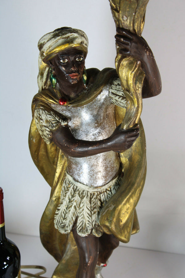 Vintage XL French chalk blackamoor figurine statue lamp flame shade