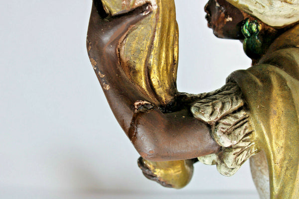 Vintage XL French chalk blackamoor figurine statue lamp flame shade